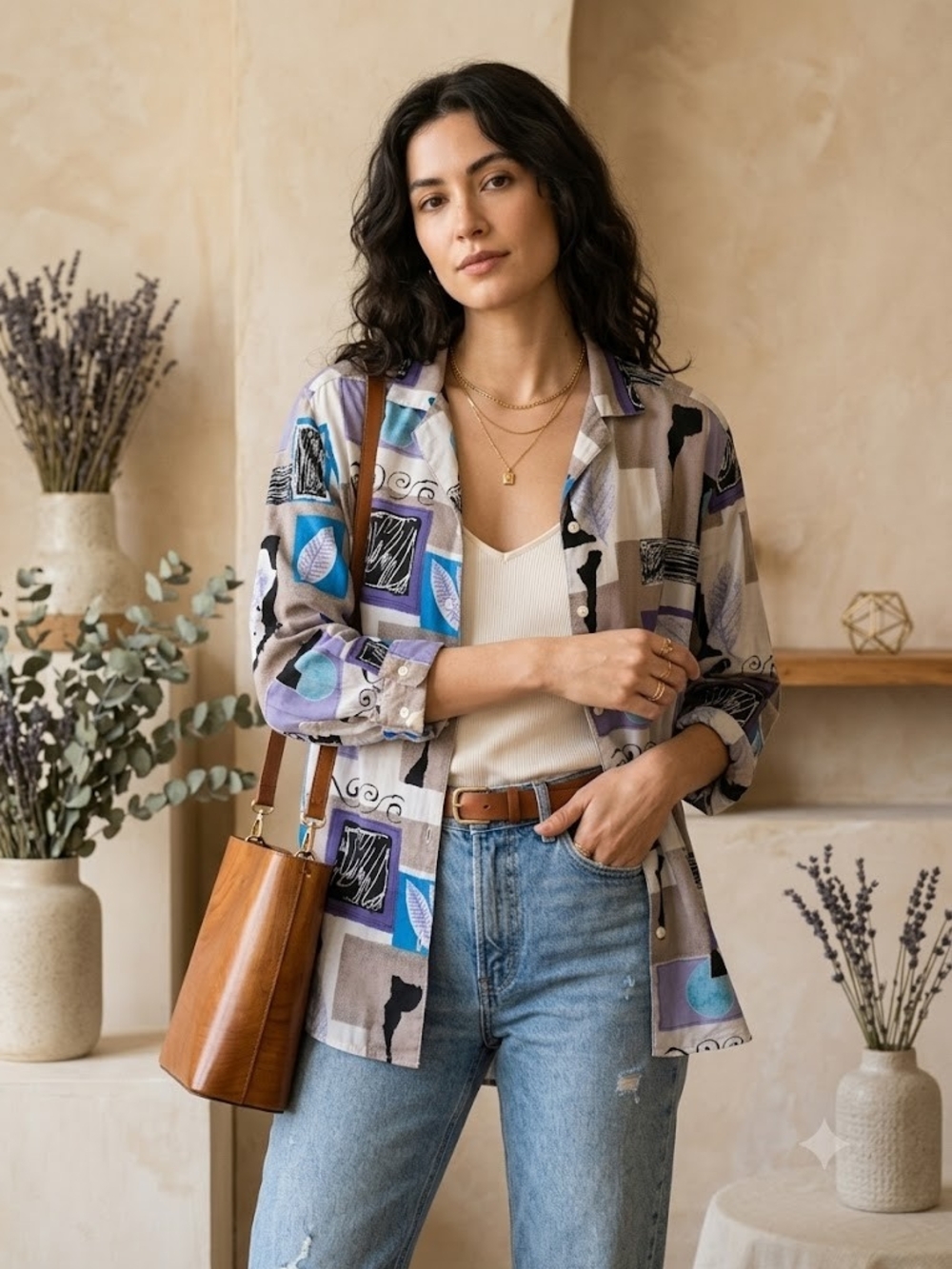 Vintage Abstract Geometric Maximalist Blouse Retro Eclectic Grandpa 80s 90s
